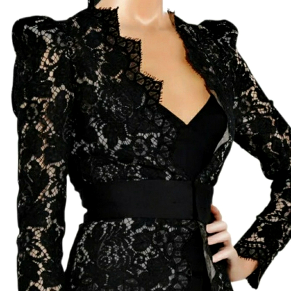Beaded Lace Jacket Nude Underlay Sz 38 / 0-2
